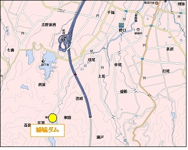 城端ダムへのアクセス図、より詳細な地図にて案内