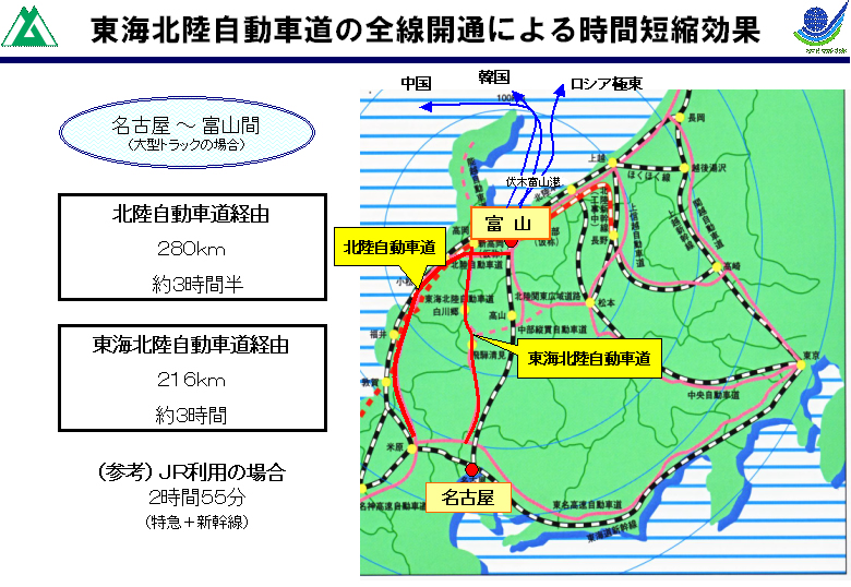 東海北陸自動車道の全線開通による時間短縮効果