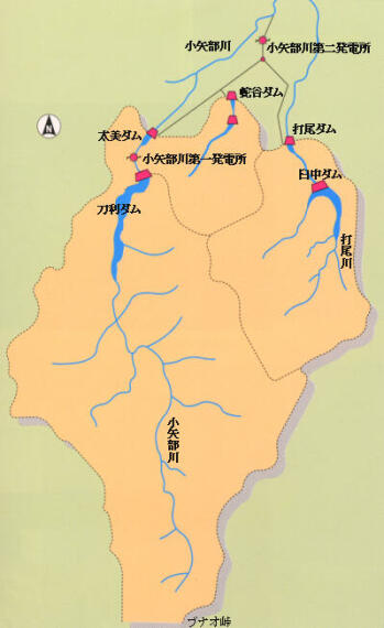小矢部川水系発電所位置図