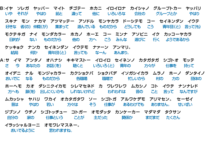 会話　～昔の青年団と今の青年団～