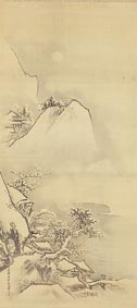 絹本著色文殊、夏景冬景山水図（左）