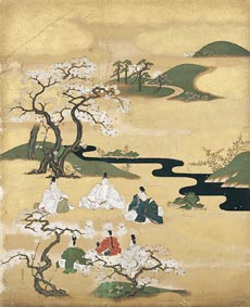 紙本著色観桜図（左）