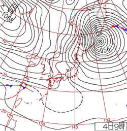 西高東低の気圧配置天気図