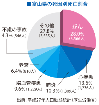 富山県の死因別死亡割合