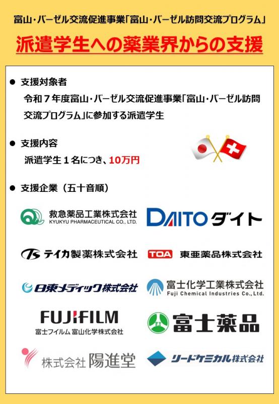 派遣学生への薬業界からの支援