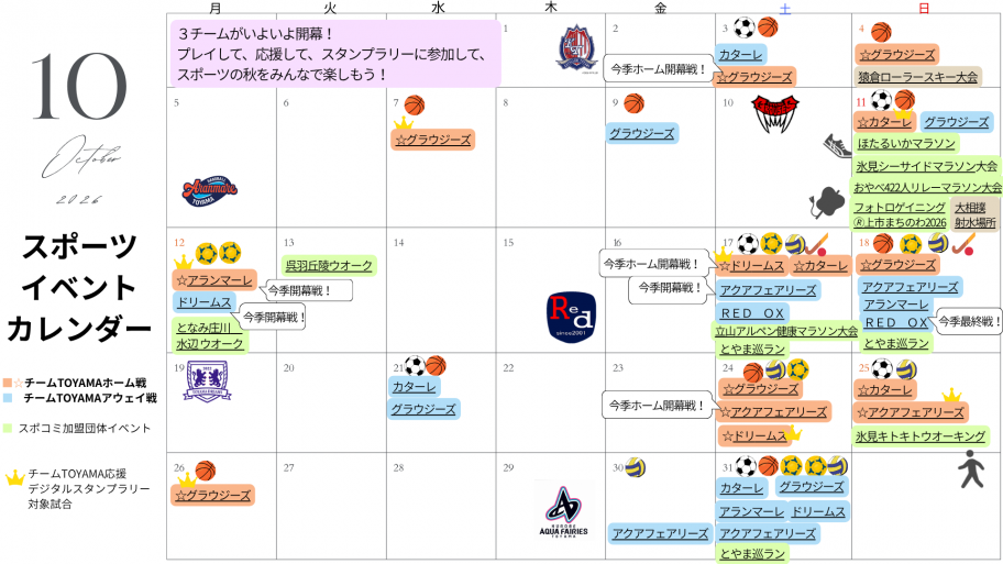 2026年10月スポーツカレンダー