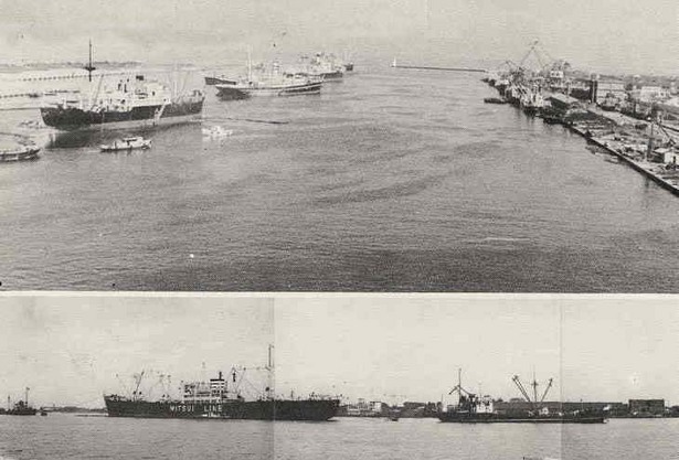 （上）昭和36年頃の富山港、（下）昭和38年頃の富山港